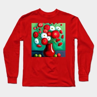 Cute Abstract Flowers in a Red Vase Still Life Painting Long Sleeve T-Shirt